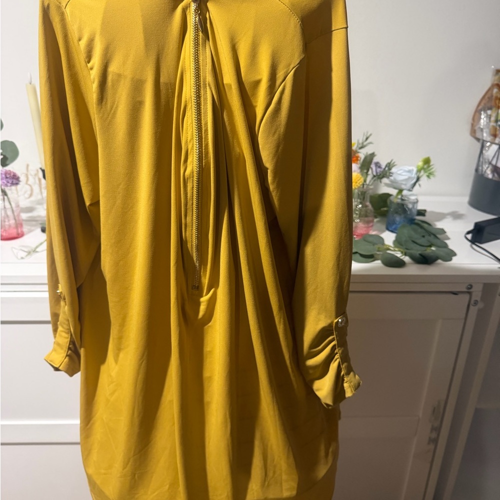 Zenana Outfitters Golden Mustard Zip-Front Long Sleeve Blouse